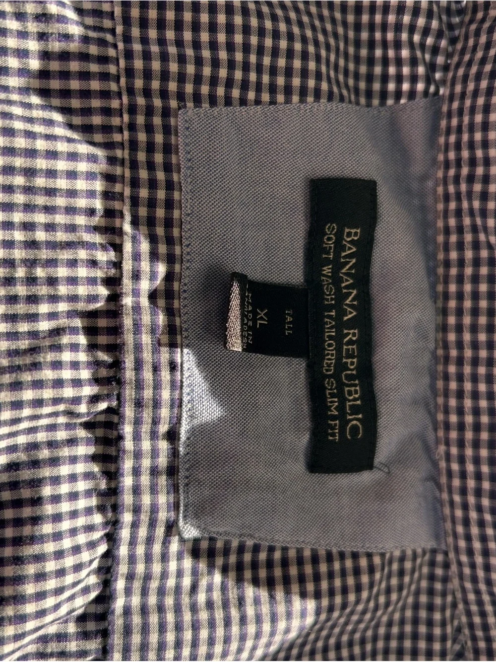 Banana Republic Blue Gingham Soft Wash Slim Fit Shirt XL Tall